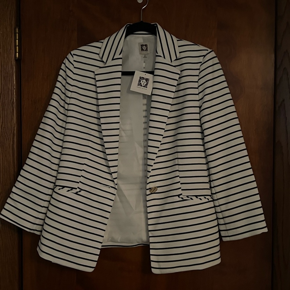 Anne Klein Black and White Striped Blazer